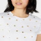 Camiseta feminina de bolinhas metálicas Maison Jules, branca, tamanho médio