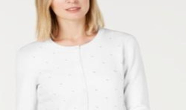 Cardigan feminino com botões e detalhes em pérolas Charter Club, branco, tamanho extragrande