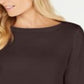 Karen Scott Blusa de malha feminina de algodão com decote canoa e manga 3/4, marrom, tamanho pequeno