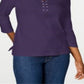 Camisa feminina Karen Scott de algodão com cadarço, roxa, tamanho grande
