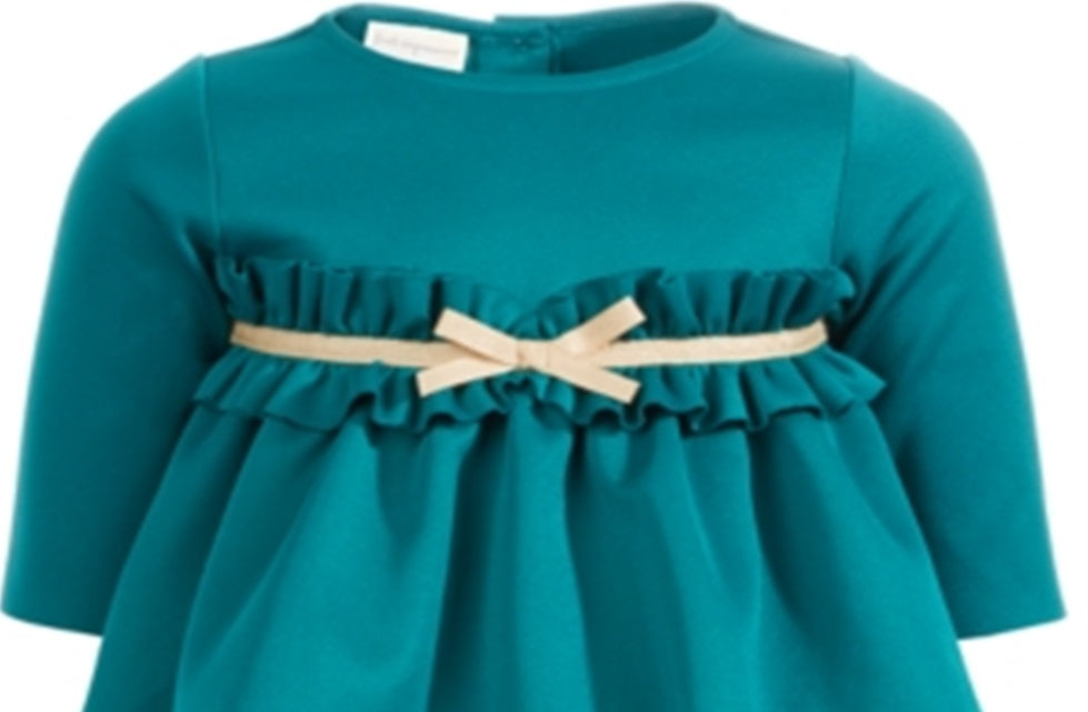 Vestido infantil com babados e laço Scuba First Impressions para meninas, verde, tamanho 12 meses
