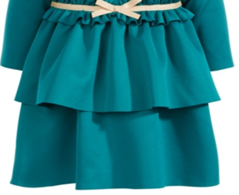 Vestido infantil com babados e laço Scuba First Impressions para meninas, verde, tamanho 12 meses
