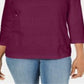 Karen Scott Blusa feminina listrada com decote quadrado e renda, roxa, tamanho XX-G