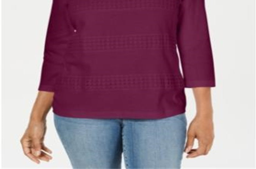 Karen Scott Blusa feminina listrada com decote quadrado e renda, roxa, tamanho XX-G
