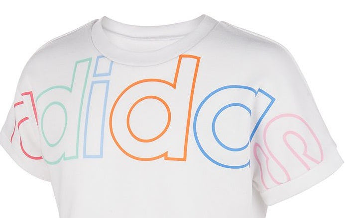 Camiseta Adidas Big Girl's Log Print Algodão Branca Tamanho Médio