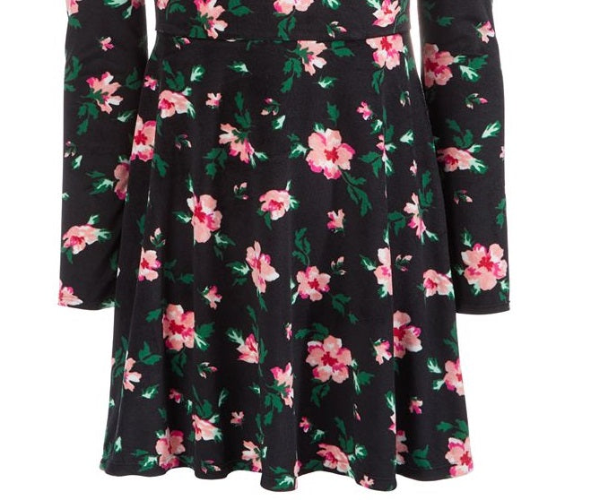 Vestido de veludo com estampa floral para meninas grandes da Epic Threads, preto, tamanho grande
