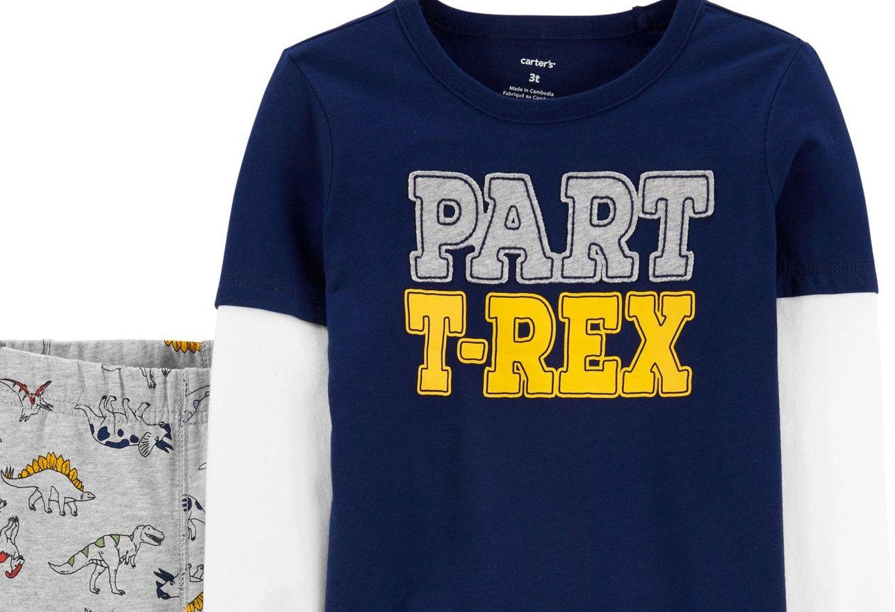 Conjunto de camiseta e calça estampada Carter's Baby Boy, 2 peças, algodão, estampa T-Rex, azul, tamanho 12 MOS