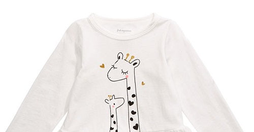 Blusa Peplum Girafa de Algodão para Bebê Menina First Impressions, Branca, Tamanho 24 MOS