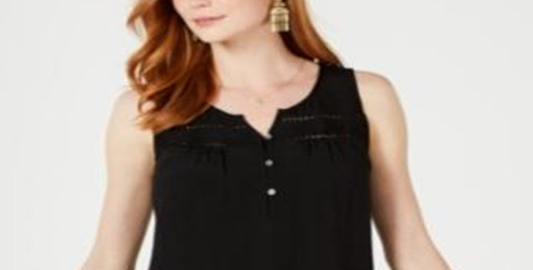 Blusa feminina sem mangas com babados e bainha preta, tamanho pequeno GG, da Style &amp; Co