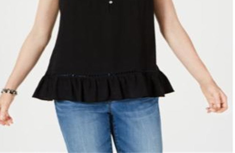 Blusa feminina sem mangas com babados e bainha preta, tamanho pequeno GG, da Style &amp; Co