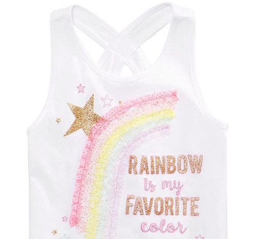 Camiseta regata com estampa de arco-íris para meninas Epic Threads, branca, tamanho 2T