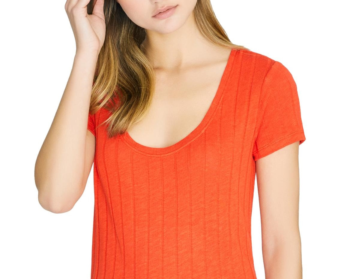 Blusa feminina Sanctuary com decote redondo canelado, vermelha, tamanho X-Large