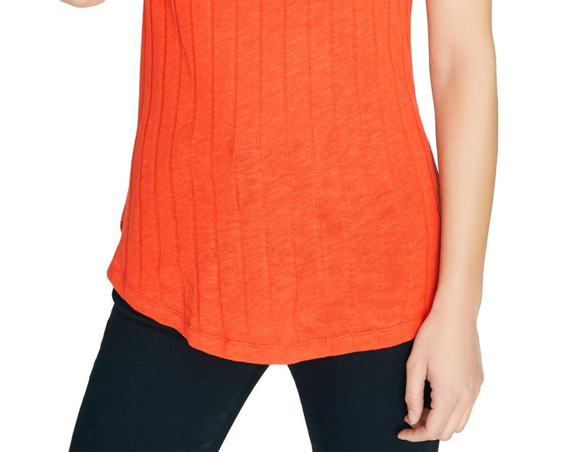 Blusa feminina Sanctuary com decote redondo canelado, vermelha, tamanho X-Large