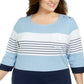 Karen Scott Blusa Feminina Decote Redondo Colorblock Azul Tamanho 1X