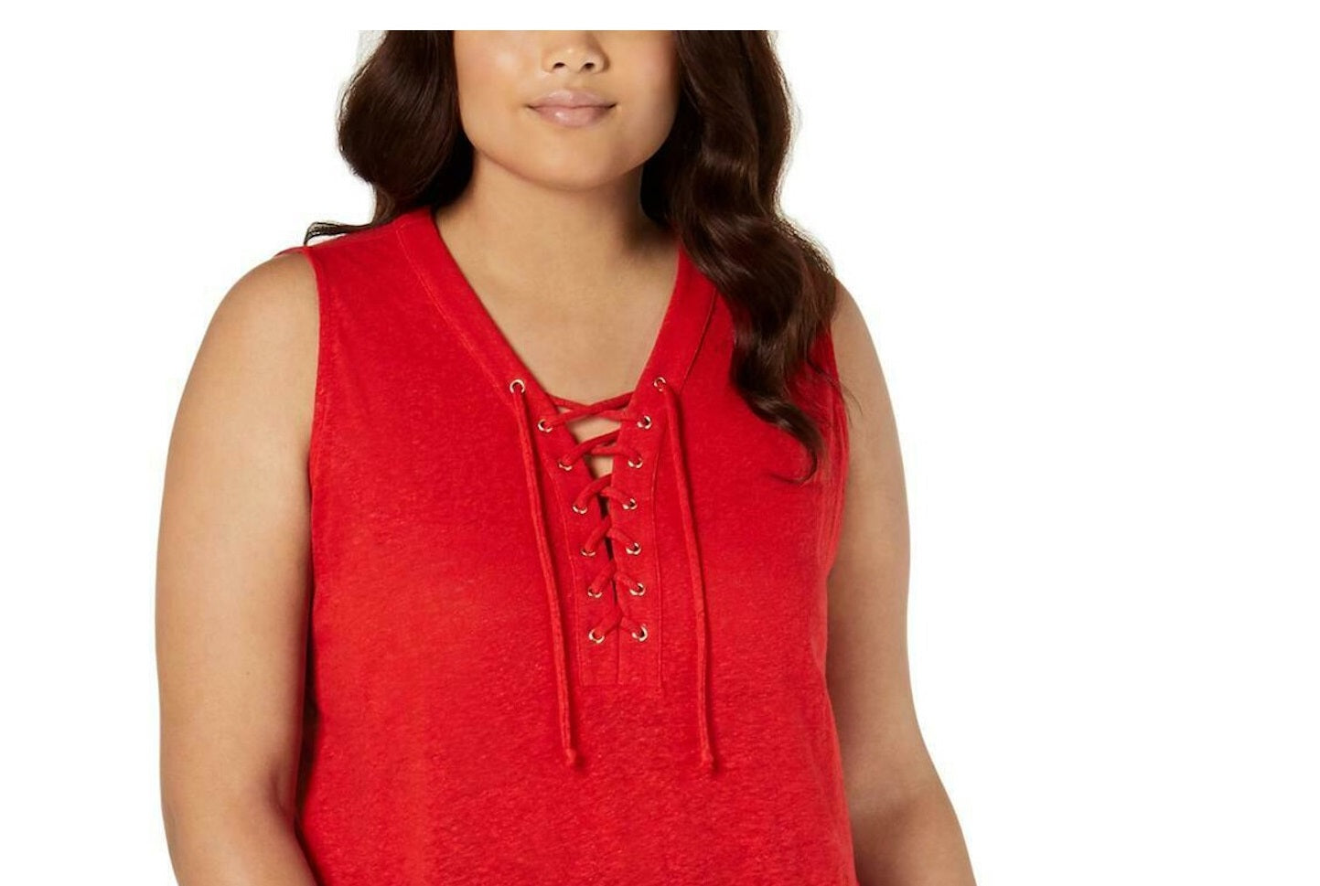 INC International Concepts Top feminino sem mangas com decote redondo e cadarço, tamanho pequeno, vermelho, médio