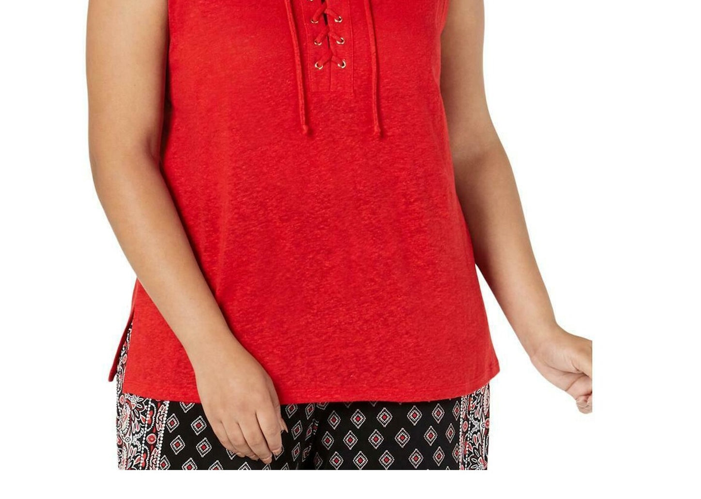 INC International Concepts Top feminino sem mangas com decote redondo e cadarço, tamanho pequeno, vermelho, médio