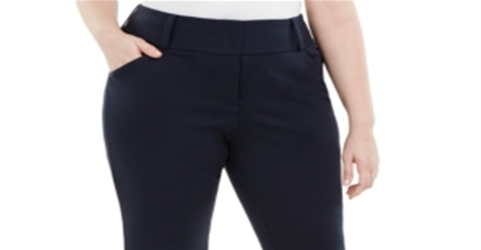 Calça Alfani Feminina Plus Tummy Control com Acabamento em Couro Sintético Azul Marinho Tamanho 26W