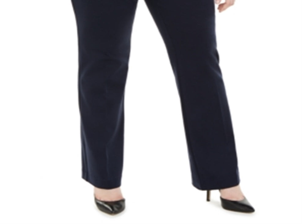 Calça Alfani Feminina Plus Tummy Control com Acabamento em Couro Sintético Azul Marinho Tamanho 26W