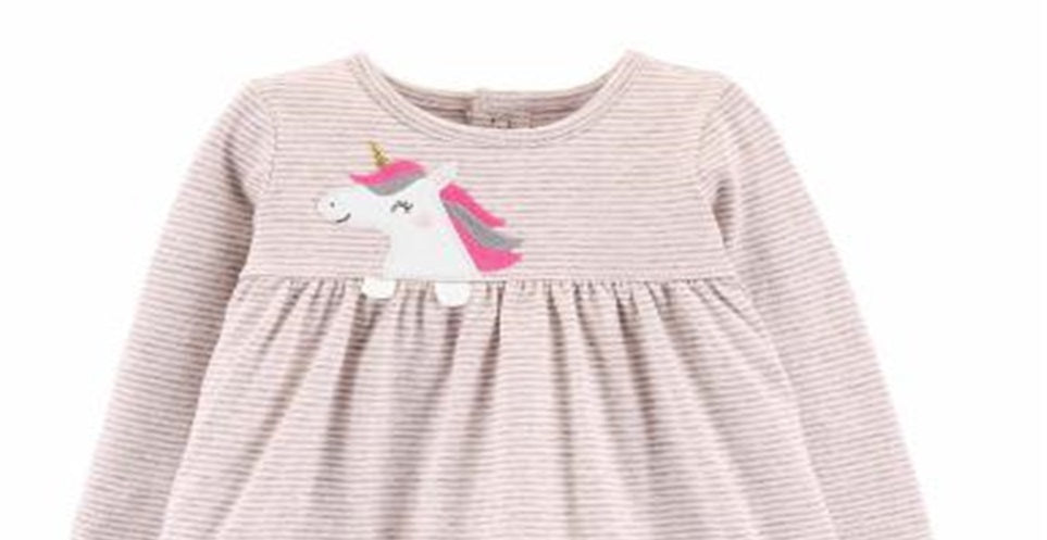 Vestido Babydoll Carter's Baby Girl Manga Longa Rosa Tamanho 24MOS