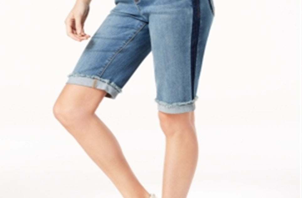Shorts jeans femininos com acabamento contrastante e punho, azul, tamanho 6, pequeno, da INC International Concepts