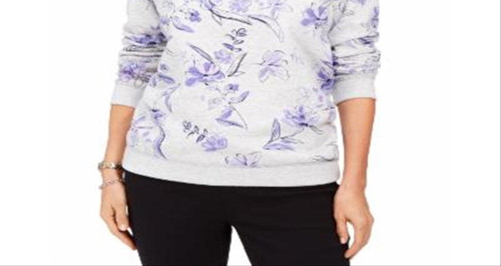Karen Scott Moletom Feminino de Lã com Estampa Floral Roxo Tamanho X-G