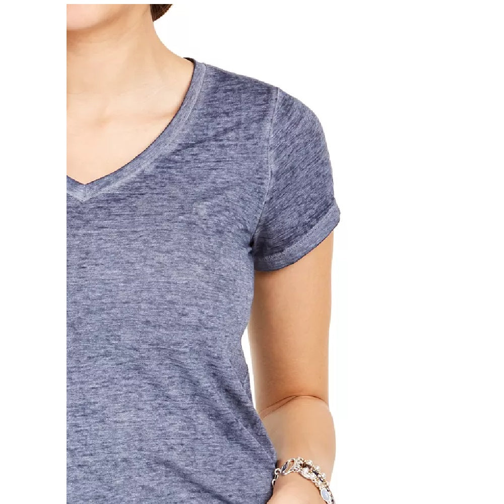 Camiseta feminina estilo &amp; co com decote em V e estampa Burnout, azul, tamanho PP