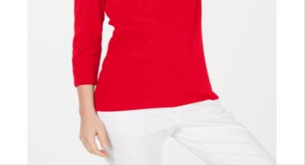 Karen Scott Blusa feminina de algodão com manga 3/4, vermelha, tamanho XX-G