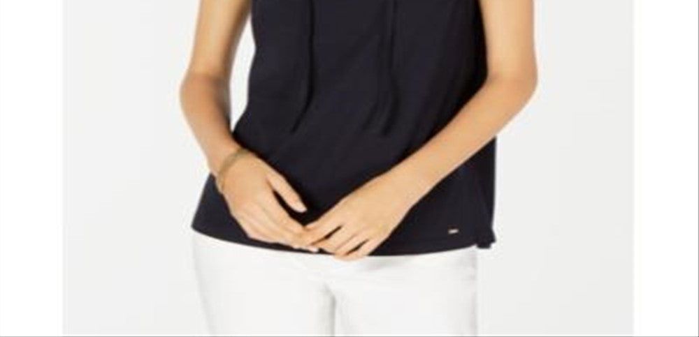 Tommy Hilfiger Regata Feminina Bordada com Decote em V Azul Marinho Tamanho XXG