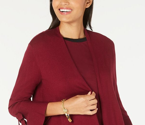 Cardigan feminino Alfani com manga amarrada, vermelho, tamanho pequeno G