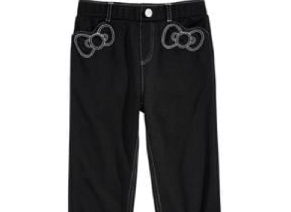 Leggings de malha ponte com laço Hello Kitty para meninas, tamanho 2T, pretas