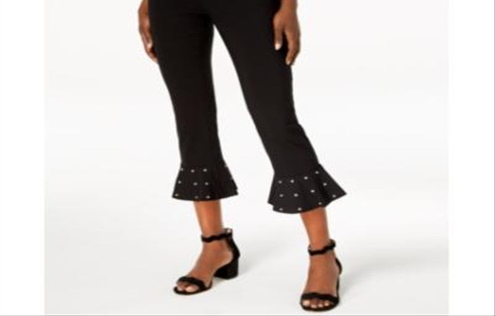 Calça feminina com babados e tachas da INC International Concepts, preta, tamanho 16, pequena