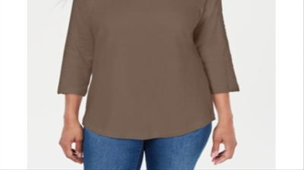 Blusa feminina Karen Scott com acabamento em renda e algodão, marrom, tamanho X-S