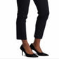 Calça reta elástica feminina Ralph Lauren, preta, tamanho 14, pequena