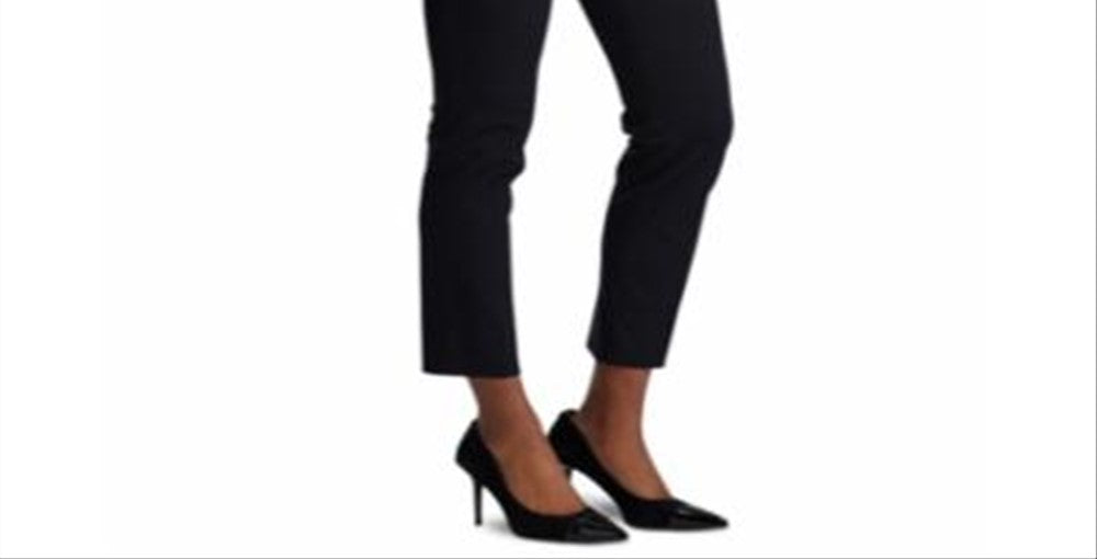 Calça reta elástica feminina Ralph Lauren, preta, tamanho 14, pequena