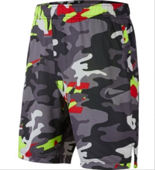 Shorts de treino Nike Dri FIT Camo para meninos, cinza, tamanho médio