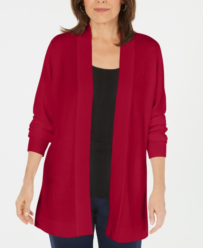 Karen Scott Cardigan Feminino Manga Longa Frente Aberta Azul Vermelho Pequeno Médio