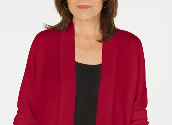 Karen Scott Cardigan Feminino Manga Longa Frente Aberta Azul Vermelho Pequeno Médio