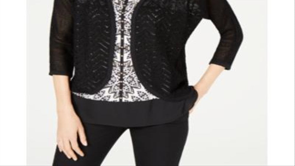 Cardigan feminino JM Collection de algodão com pontos mistos, branco, tamanho pequeno P