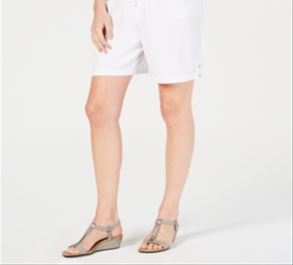 Shorts de algodão com cordão feminino Karen Scott, branco, tamanho pequeno
