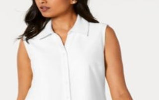 Camisa feminina sem mangas Charter Club Cotton Piquet, branca, tamanho 6