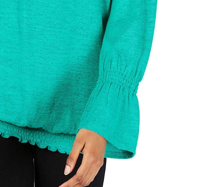 Blusa feminina com bainha franzida estilo &amp; co, verde pavão, tamanho pequeno