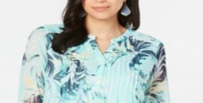 Top feminino Charter Club com babados duplos, azul, tamanho pequeno e pequeno