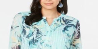 Top feminino Charter Club com babados duplos, azul, tamanho pequeno e pequeno