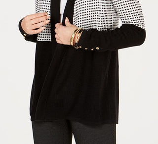 Cardigan feminino Charter Club com punho de botão e frente aberta, preto, tamanho pequeno e pequeno