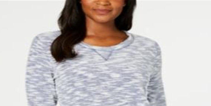Karen Scott Blusa Feminina Space Dye Manga 3/4 Azul-Branco Tamanho Pequeno P