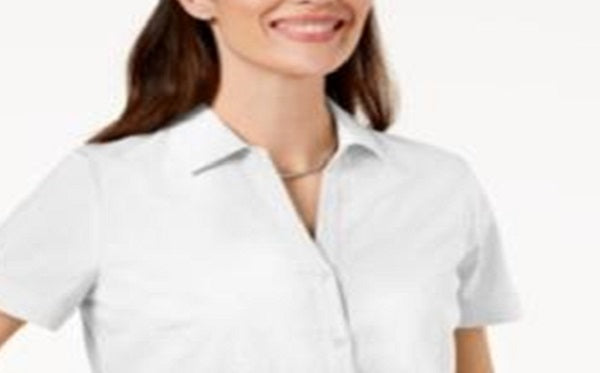 Camisa feminina Karen Scott de algodão com ilhós, branca, tamanho PP