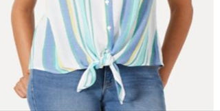 Charter Club Blusa feminina com botões e gola sem mangas, branca, tamanho extragrande