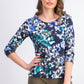 Blusa feminina Karen Scott estampada com manga 3/4, preta, tamanho pequeno