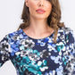 Blusa feminina Karen Scott estampada com manga 3/4, preta, tamanho pequeno