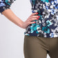Blusa feminina Karen Scott estampada com manga 3/4, preta, tamanho pequeno